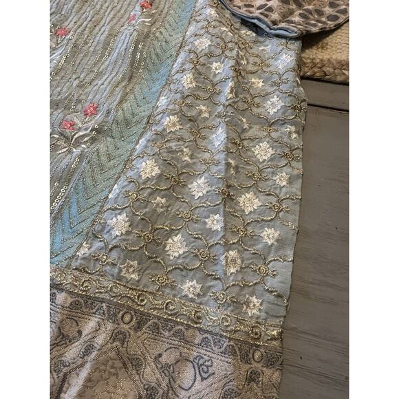 Beechtree Blue Pink Gold Embroidered Sequins Floral Tunic Dress Sz 12 Boho - Picture 3 of 12